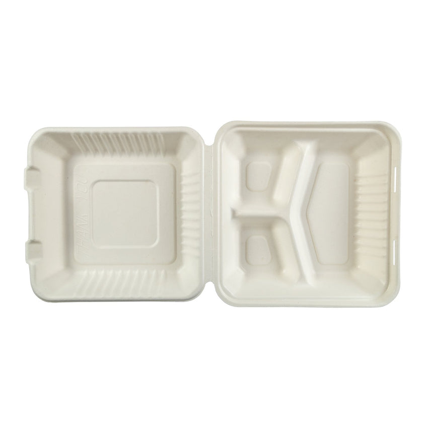9 x 9 x 3.19" Large 3 Section Molded Fiber Hinged Lid Container PLA Lined - Top View