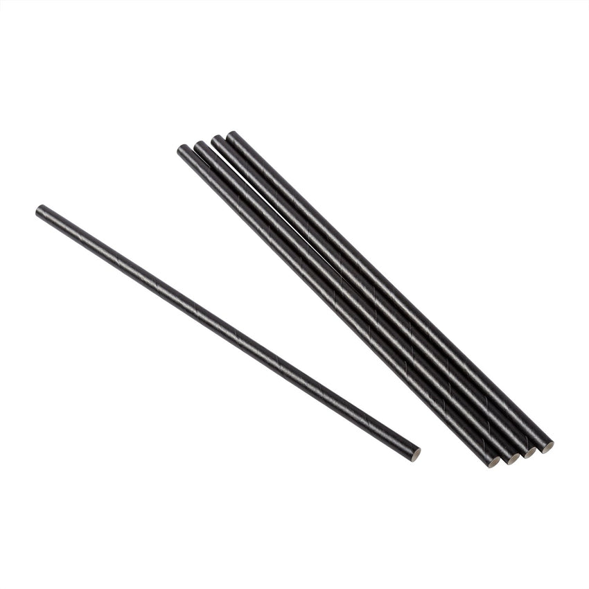 7.75" Wrapped Jumbo Black Paper Straw, View of Unwrapped Straw Group