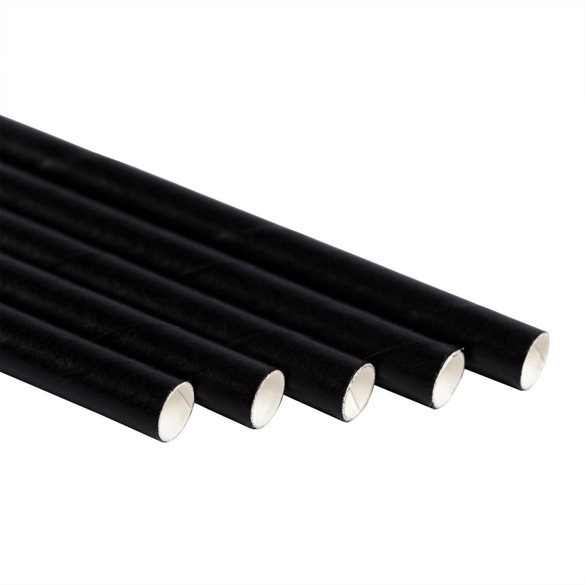 7.75" Wrapped Jumbo Black Paper Straw, View of Unwrapped Straw Close Up