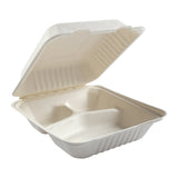7.875 x 8 x 3.19" Medium 3 Section Molded Fiber Deep Hinged Lid Container