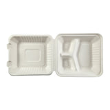 7.875 x 8 x 3.19" Medium 3 Section Molded Fiber Deep Hinged Lid Container - Top View