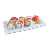 10" x 5" Heavy Molded Rectangle Fiber Plate with Sushi