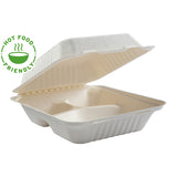 7.875 x 8 x 3.19" Medium 3 Section Molded Fiber Deep Hinged Lid Containers PLA Lined, Case of 160