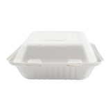 7.875 x 8 x 3.19" Medium 3 Section Molded Fiber Deep Hinged Lid Container PLA Lined - Front View