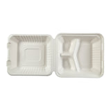 7.875 x 8 x 3.19" Medium 3 Section Molded Fiber Deep Hinged Lid Container PLA Lined - Top View