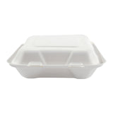 7.875 x 8 x 2.5" Medium 3 Section Molded Fiber Hinged Lid Container - Front View