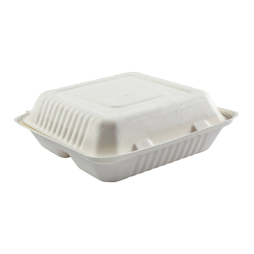 9 x 9 x 3.19" Large 3 Section Molded Fiber Hinged Lid Container