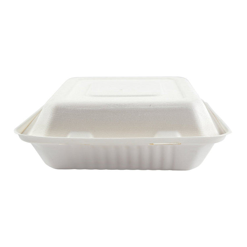 9 x 9 x 3.19" Large 3 Section Molded Fiber Hinged Lid Container - Front View
