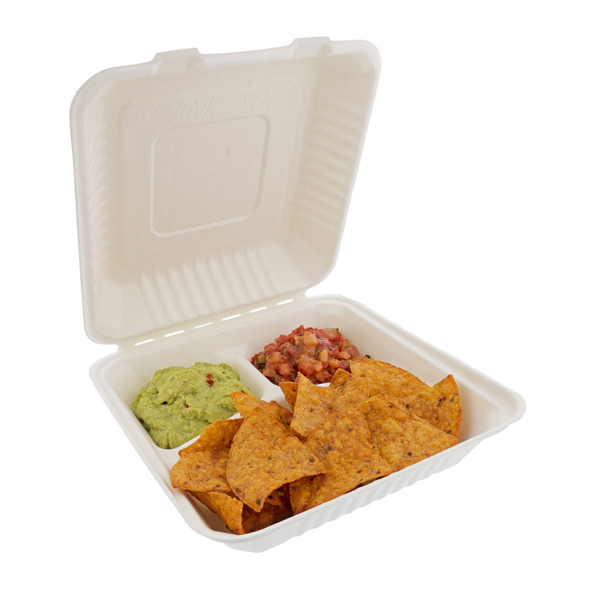 Large 3 Section Molded Fiber Hinged Lid Containers PLA Lined – PrimeWare by  AmerCareRoyal