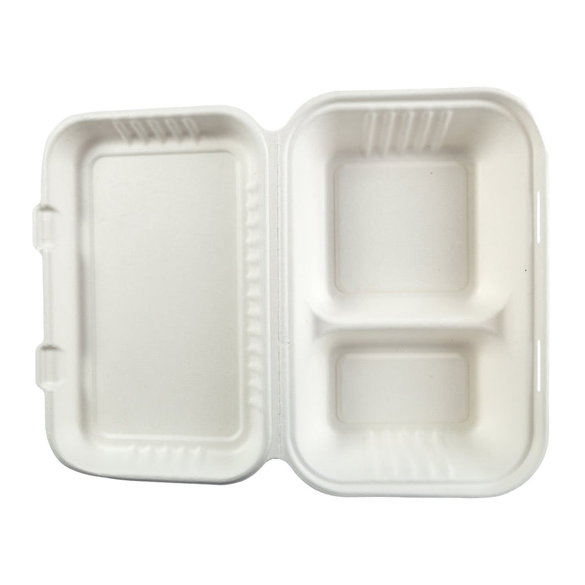 9" x 6" 2 Section Molded Fiber Hinged Lid Container - Top View
