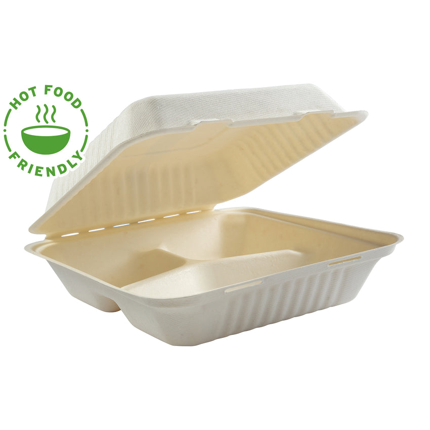 Heavy-Weight Molded Fiber Cafeteria Trays, 3-Comp, 8 1/4 x 9 1/2
