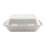 9 x 9 x 3.19" Large 3 Section Molded Fiber Hinged Lid Container PLA Lined - Front View