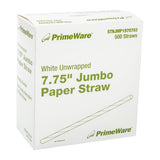 7.75" White Unwrapped Jumbo Paper Straws, Case of 4,000