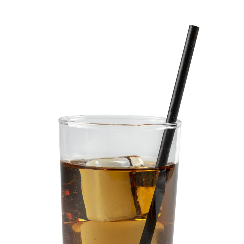 7.75" Jumbo Unwrapped Black Paper Straw in Drink