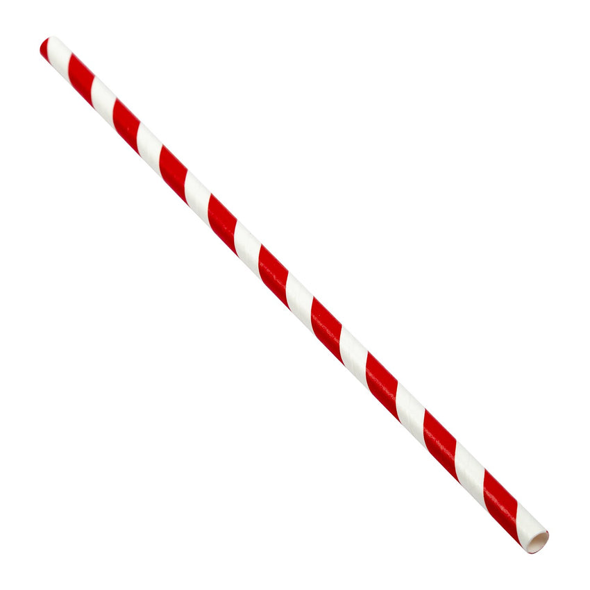 7.75" Jumbo Unwrapped Red Stripe Paper Straw