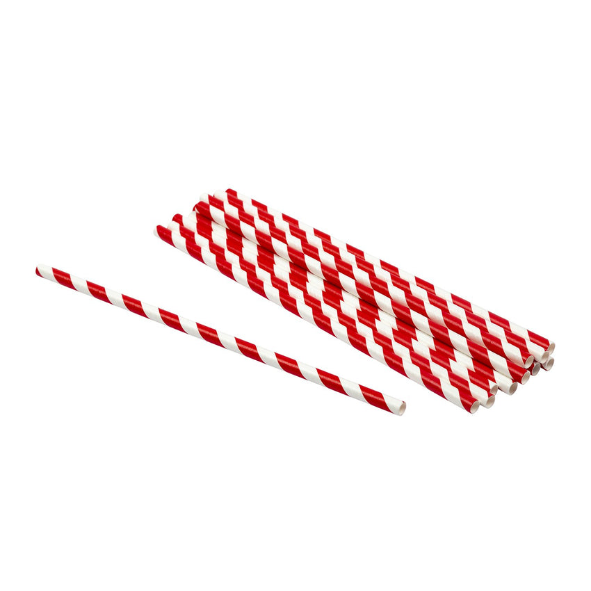 7.75" Jumbo Unwrapped Red Stripe Paper Straws