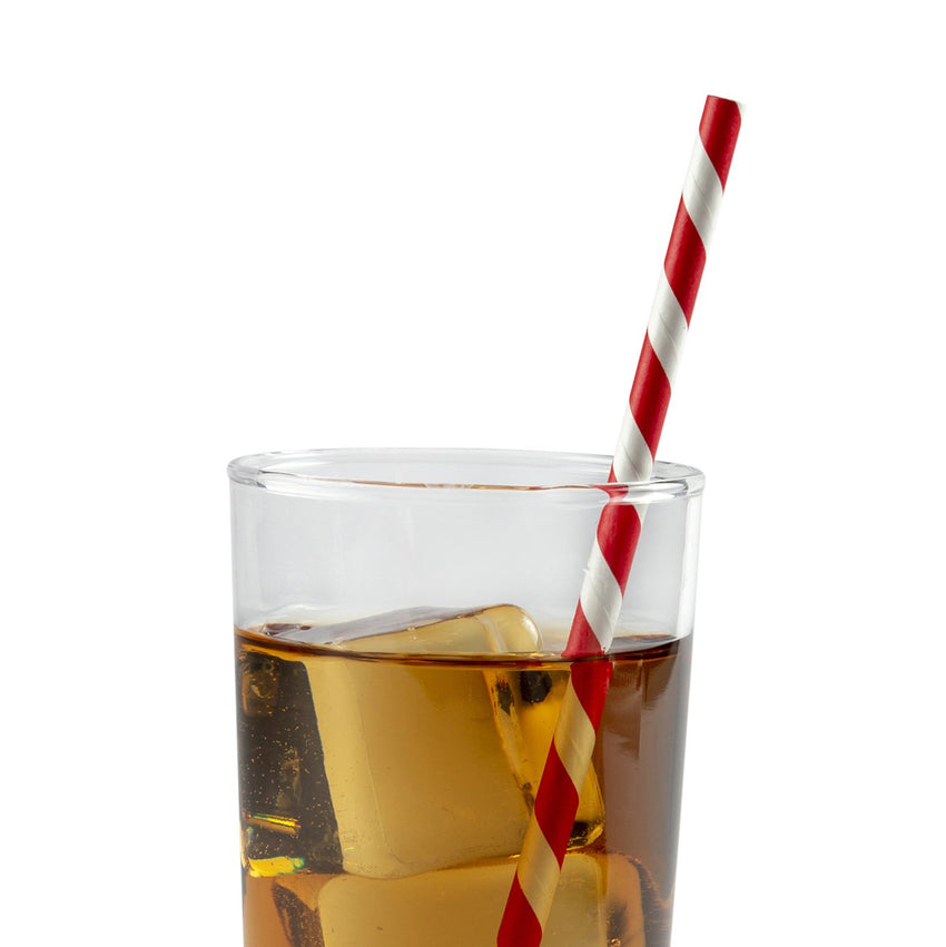 7.75" Jumbo Unwrapped Red Stripe Paper Straw in Drink