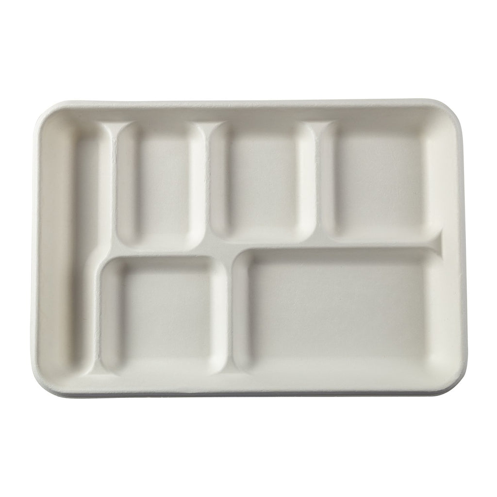 24 Trays, 16 x 5 White 4-Section Rectangular Disposable Plastic Trays