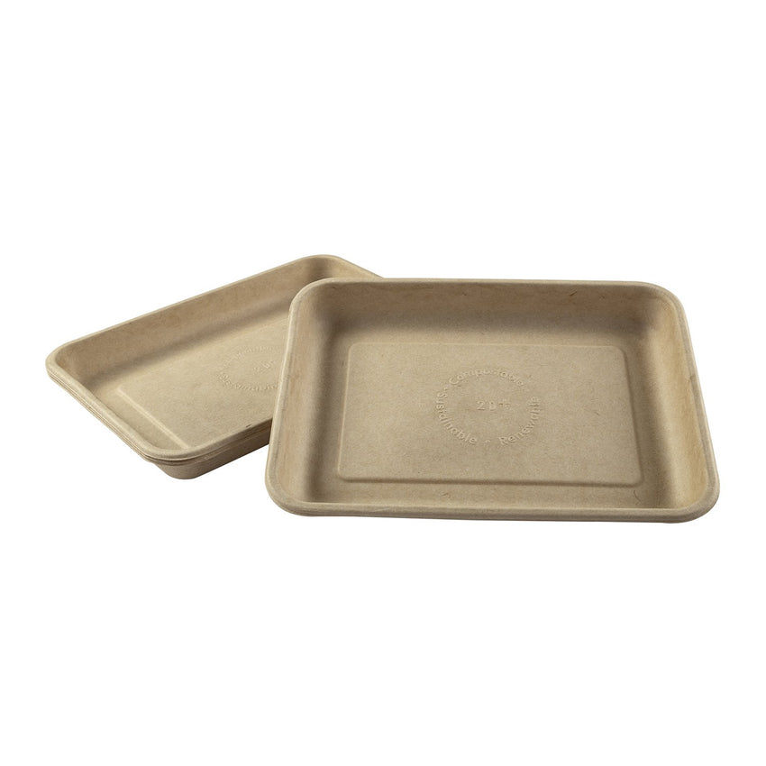 Enamel reusable rectangular tray white w/green rim 6.5 x 4.8 x 1in - 12 pcs